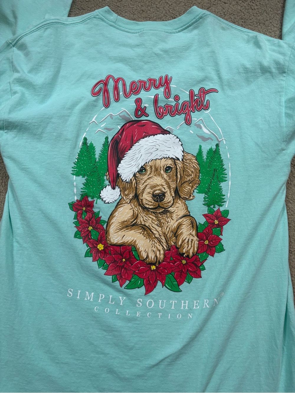 Simply Southern Mint Green Puppy Santa Holiday Tee